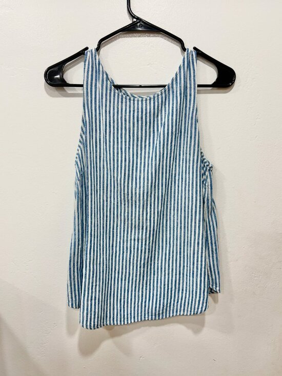 Tops - Women's Sleeveless Striped Blue and White Button Back Tank - size small